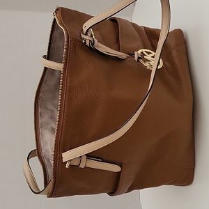Michael kors leather tote, brown/ beige handle. Only used once.